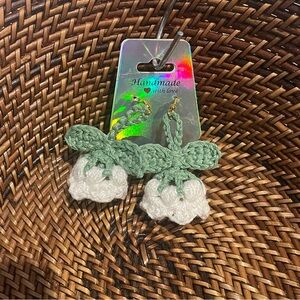 Handmade White Lily in the Valley Crochet Flower Earrings